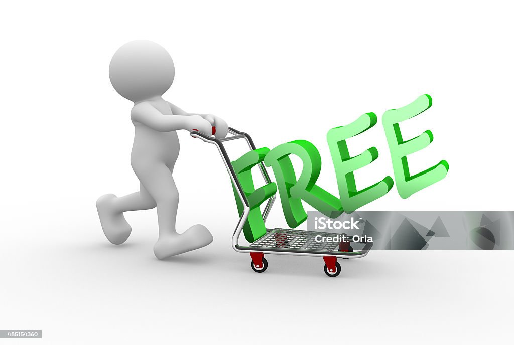 Free 3d people - man, person with a shopping car.Free concept 2015 Stock Photo