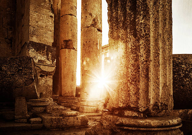 Jupiter's temple  Baalbek ruins in bright sunset light, famous landmark of Lebanon, ancient Roman architecture, historical heritage concept