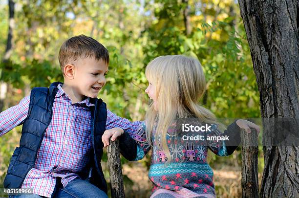Kids Sitting On The Fence Holding On The Brace Stock Photo - Download Image Now - Child, Offspring, 2015