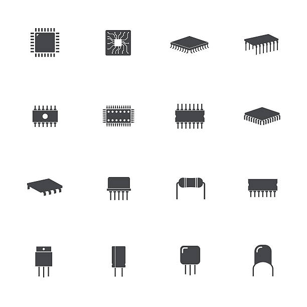 elektronische microchip komponenten symbole - computer chip cpu processor semiconductor stock-grafiken, -clipart, -cartoons und -symbole