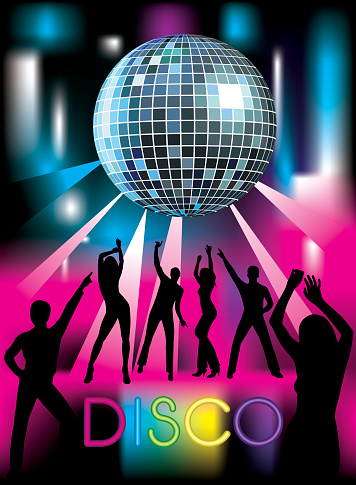 Disco party. Dancing people. Vector illustration