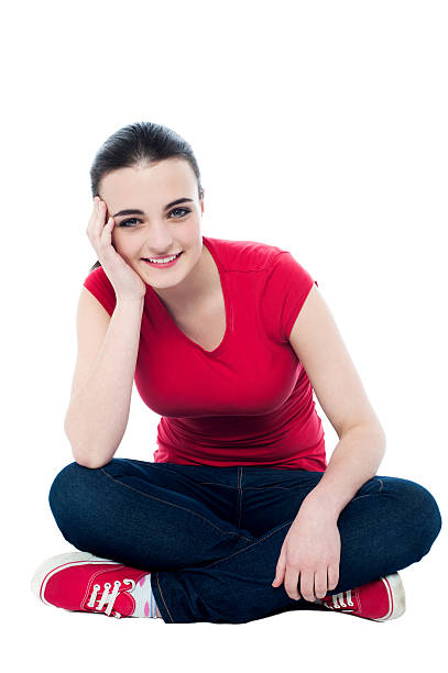 istock Young woman with great smile sitting on floor 485163871