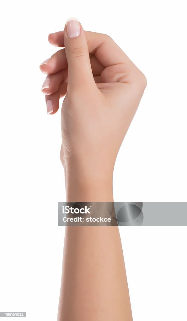 Business card in woman hand on white Woman hand hold virtual business card. Isolated on white backroundBusiness card in woman hand on white backround Human Hand Stock Photo