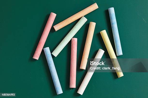 Colored Chalk On A Blackboard Background Stock Photo - Download Image Now - Art, Art And Craft, Blue