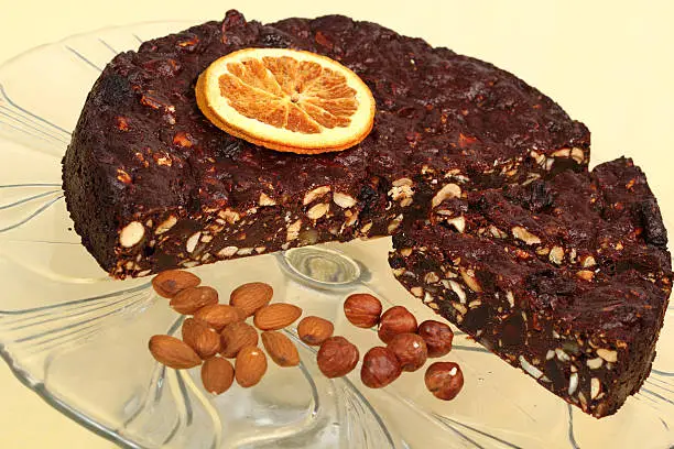 Panforte is a traditional Italian dessert containing fruits and nuts