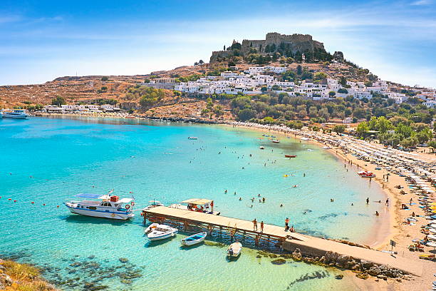St.Paul's Bay, Rhodes Island, Greece Lindos Bay, Rhodes Island, GreeceLindos Bay, Rhodes Island, Greece St.Paul's Bay, Rhodes Island, Greece aegean islands photos stock pictures, royalty-free photos & images