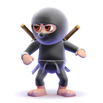 3d render of a ninja standing alert