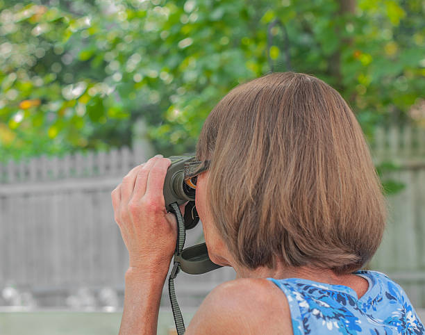 Lady With Binoculars stock photo