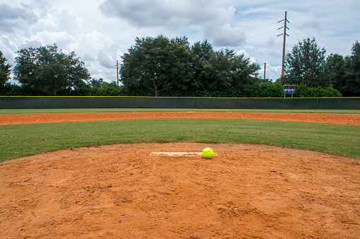 Pitchers mound with softball.