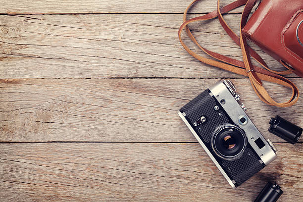 istock Vintage film camera with case 485171510
