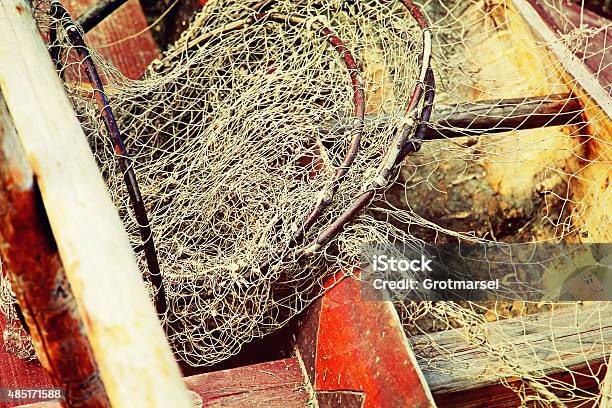 Fishing Tackles In Old Wooden Boat Taken Closeup Stock Photo - Download Image Now - 2015, Activity, Ancient