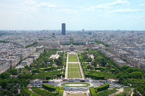 Aerial View on Champ de Mars from the Eiffel Tower.Paris