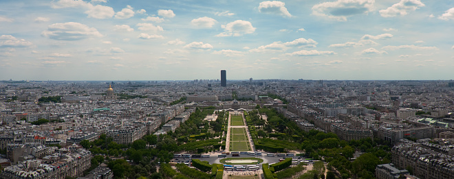 the trocadero in paris with its fountains and the green spaces seen from the Eiffel Tower