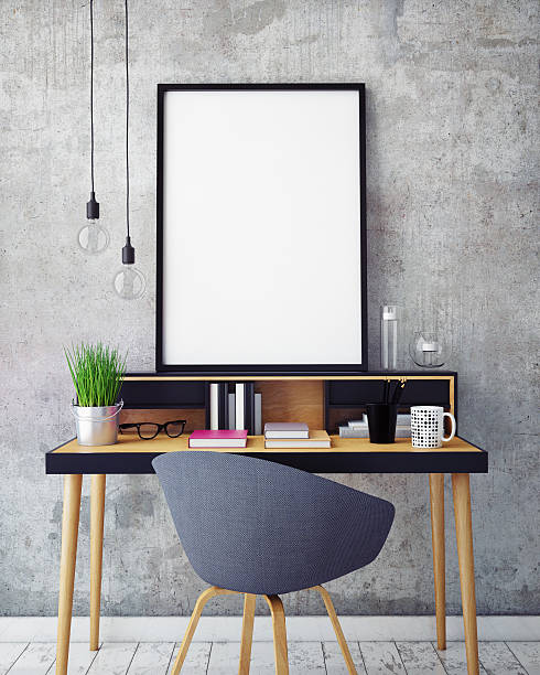 istock 3D illustration of poster frame template, workspace mock up, background 485179866