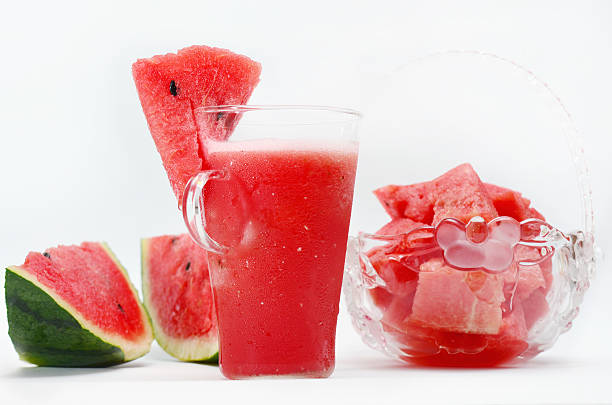 istock Icy watermelon juice served with sliced watermelon 485182544