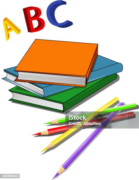 Satz Von Mehrfarbigen Bücher Stock Vektor Art und mehr Bilder von Akademisches Lernen - Akademisches Lernen, Arbeitszimmer, Bibliothek