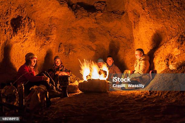 People Walks In Mountain With Labrador Dog Stock Photo - Download Image Now - Campfire, Human Face, Night