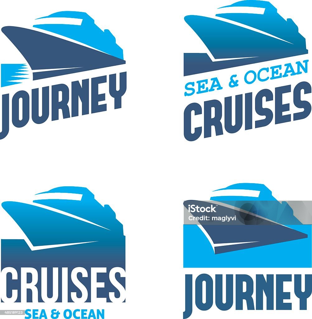 Cruise liner Four blue labels with stylized cruise liner in vector Cruise - Vacation stock vector