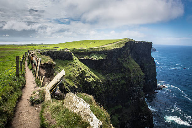 пути, ведущие через скалы мохер - republic of ireland cliffs of moher cliff county clare стоковые фото и изображения