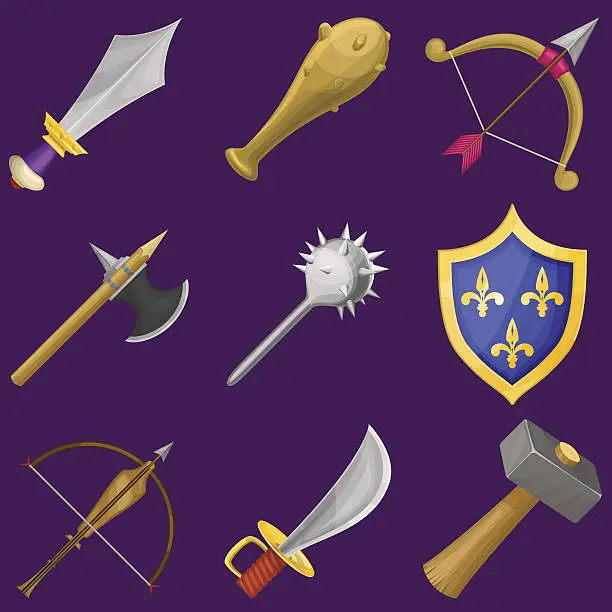 Vector illustration of Set of vector cartoon weapon icons