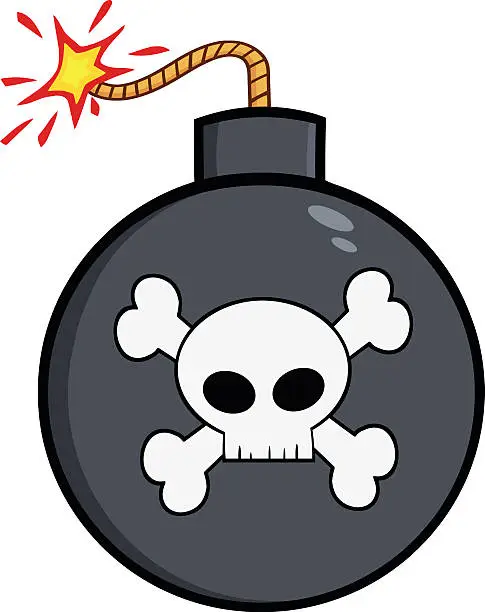 Vector illustration of Cartoon Bomb With Skull and Bones Sign