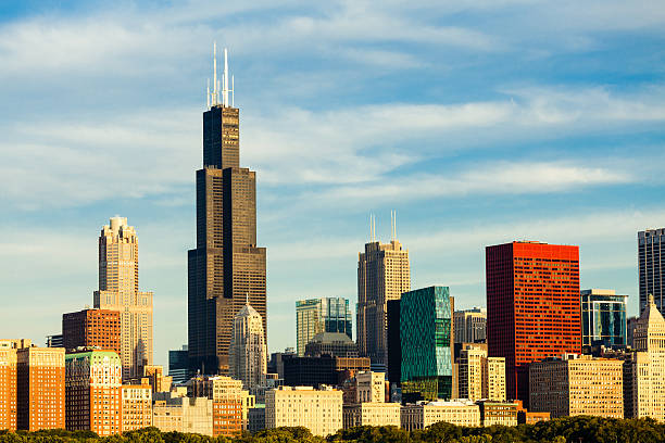 Chicago downtown buildings and Lake Michigan.
