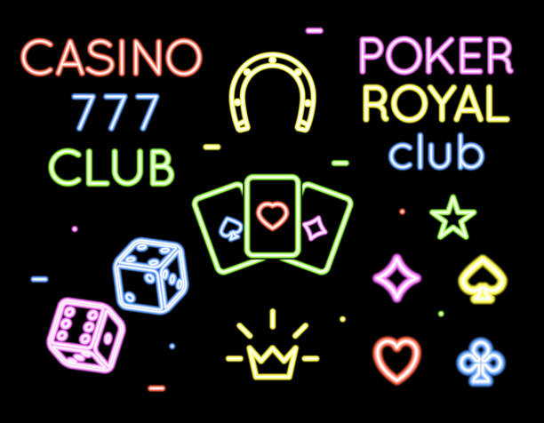 istock Set vector neon light logos of poker club and casino 485194284