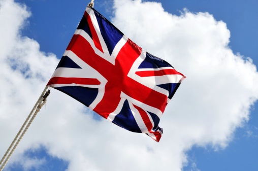 The Union Jack flying against a blue sky