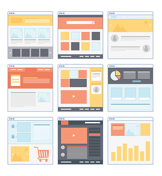 Flat Website Wireframe Flat Website Wireframe with different variation and smooth color wire frame model stock illustrations