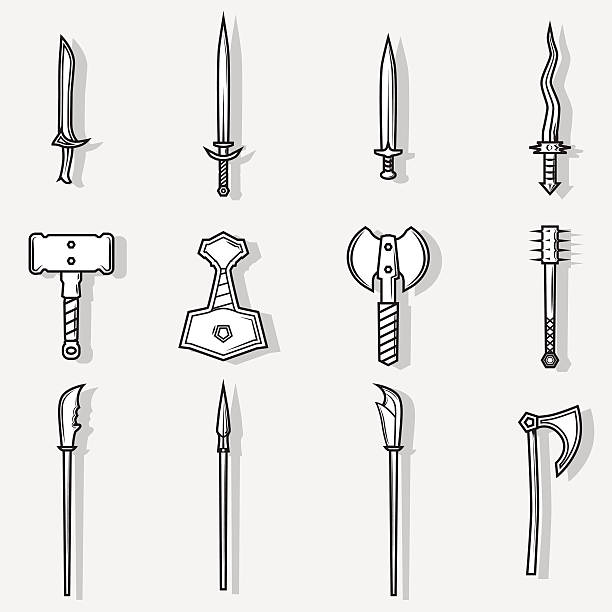 wektor średniowiecznej broń - silhouette work tool equipment penknife stock illustrations