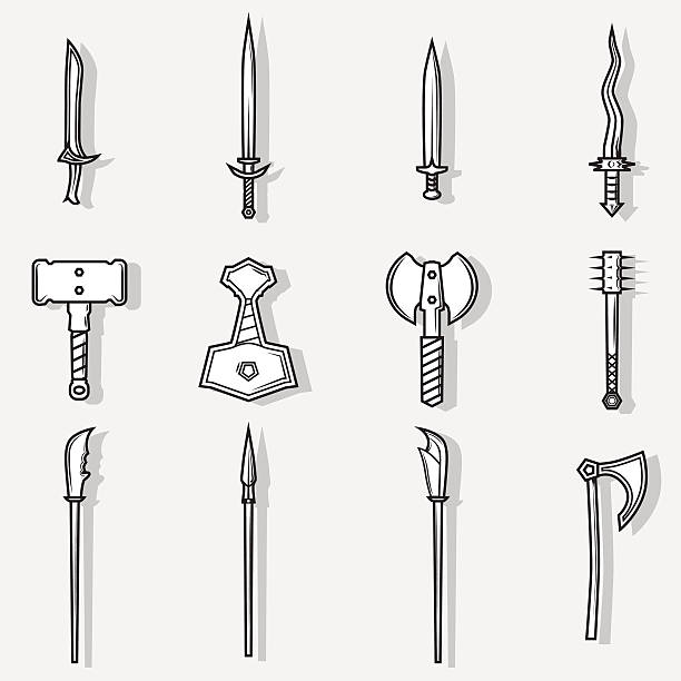 ilustrações, clipart, desenhos animados e ícones de vetor arma medieval - greek currency