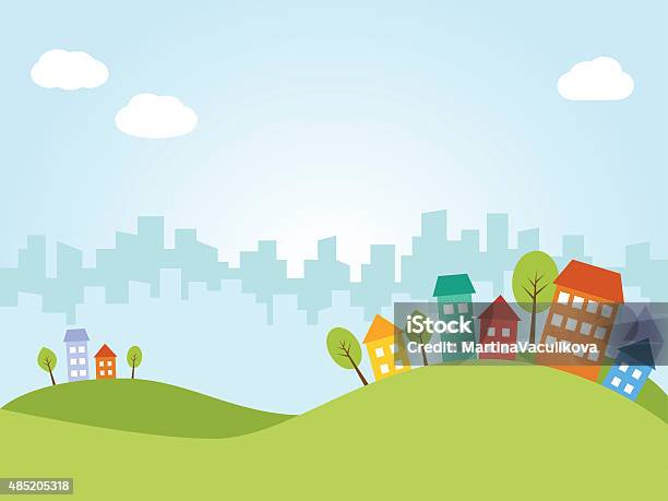 City With Colored Houses Stock Illustration - Download Image Now - Cartoon, House, City