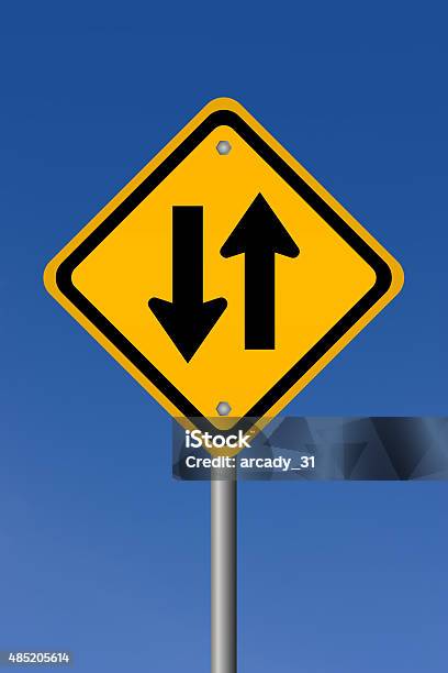 Two Way Road Sign Stock Photo - Download Image Now - Street, Two Lane Highway, Arrow Symbol