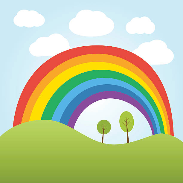 illustrazioni stock, clip art, cartoni animati e icone di tendenza di rrainbow sulla collina - rainbow flower meadow nature