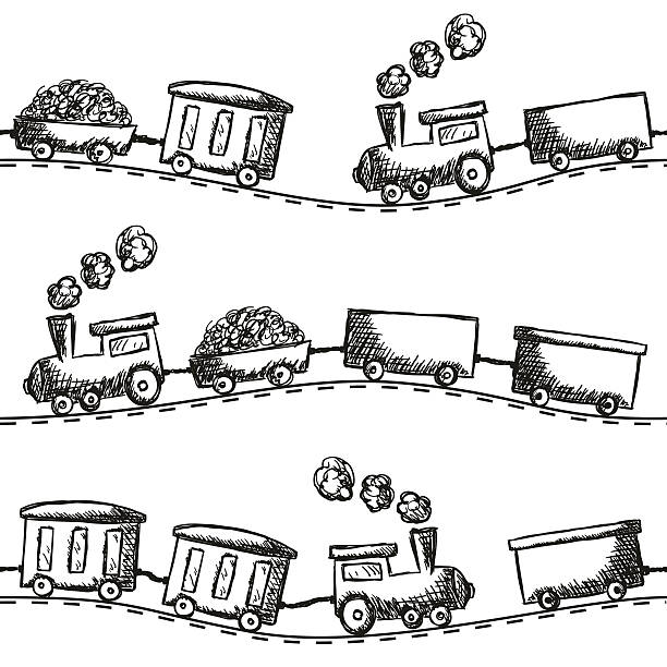 Train doodle seamless pattern Illustration of train doodle style - seamless pattern drawing of train track stock illustrations