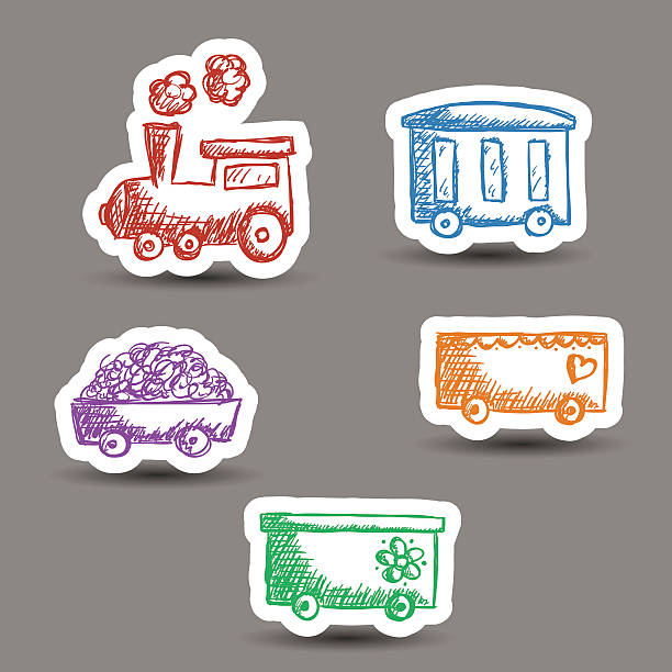 ilustrações de stock, clip art, desenhos animados e ícones de comboio sarrabisco autocolantes - toy wagon train engine steam