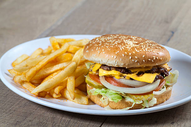 istock Cheese Burger and French Fries 485205852