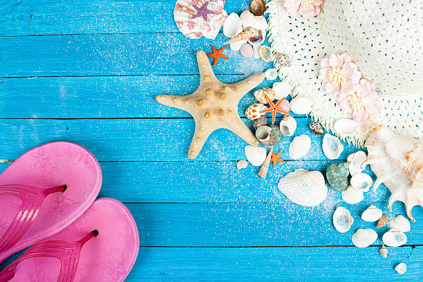 istock beach accessories on wooden board 485206126