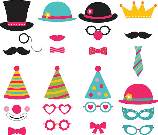 Vector photo booth birthday party props Vector photo booth birthday party props clown photos stock illustrations