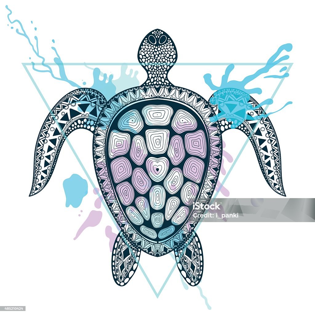 Ocean Turtle In Triangle Frame With Watercolo Stock Illustration ...