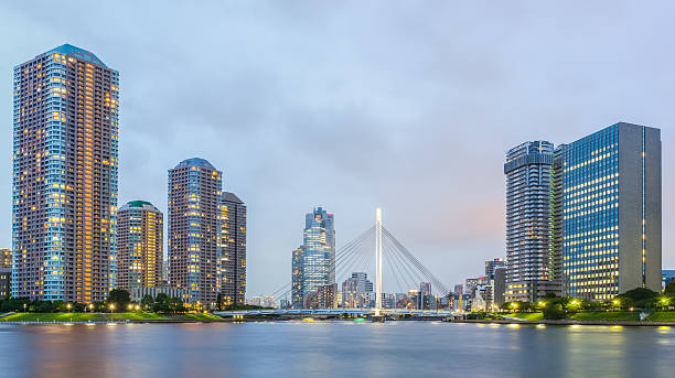 istock Panorama view of waterfront Tokyo city at twilight 485213652