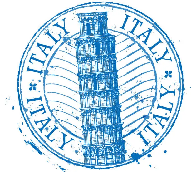 Vector illustration of Italy vector logo design template. Shabby stamp or leaning tower