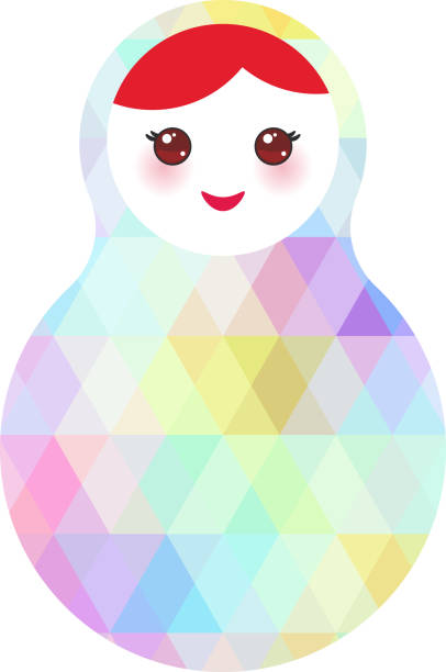 russische puppen matroschka mit hellen rhombus rainbow, pastellfarbenen farbgestaltung eingerichtet. tm - russia women babushka decoration stock-grafiken, -clipart, -cartoons und -symbole