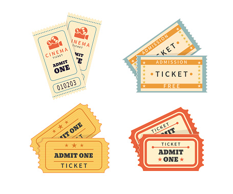 Retro double tickets set. Temlates for cinema and other events. Text outlined