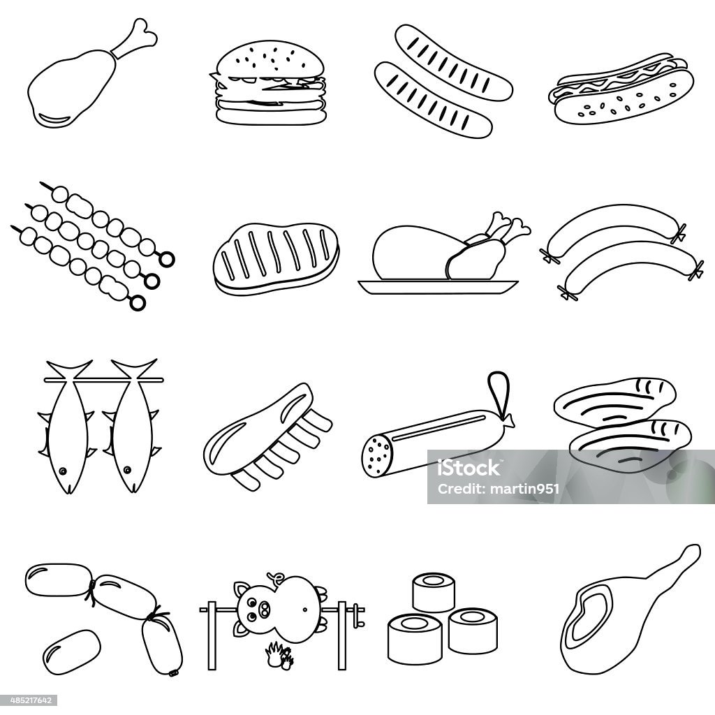 meat food outline icons and symbols set eps10 2015 stock vector