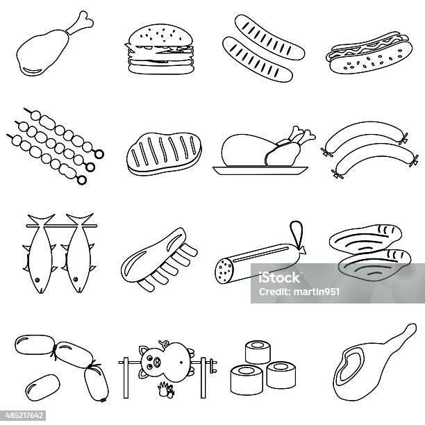 Meat Food Outline Icons And Symbols Set Eps10 Stock Illustration - Download Image Now - 2015, Bar - Drink Establishment, Beef