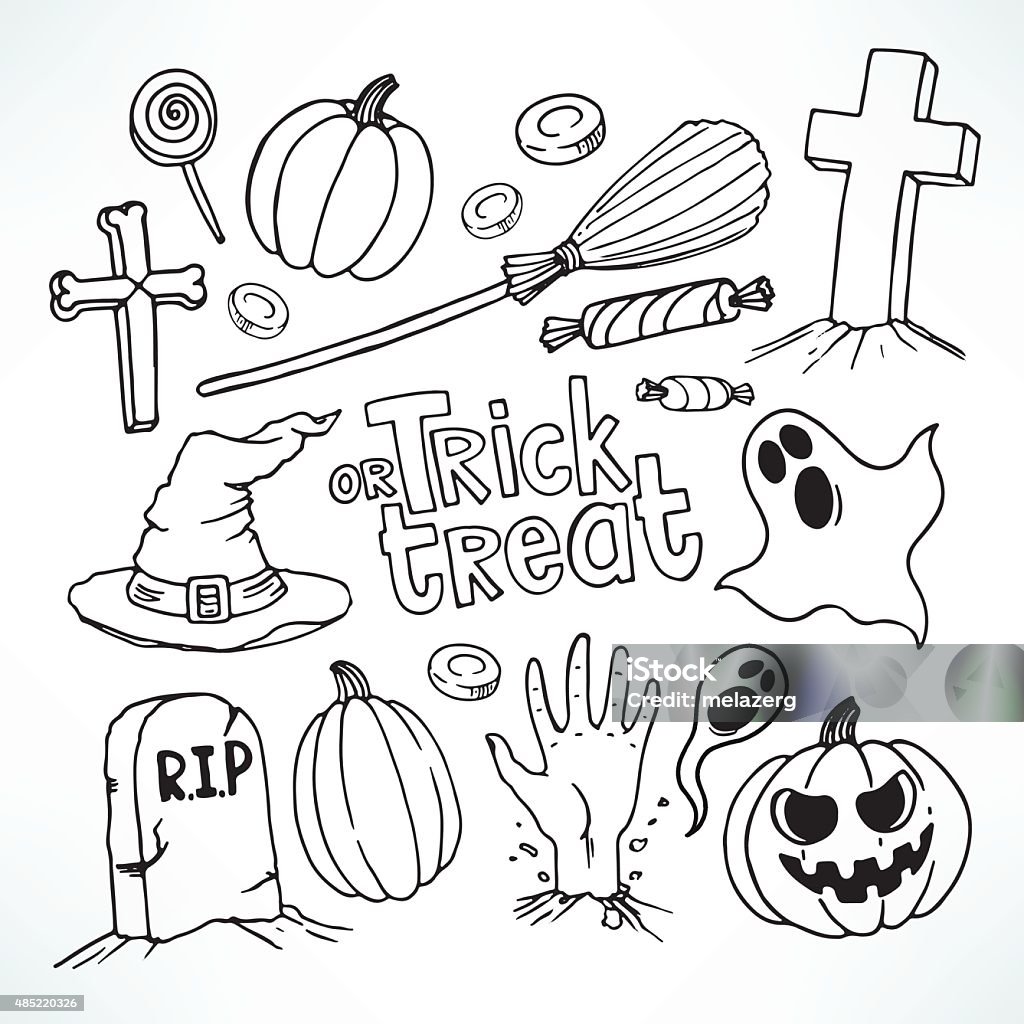 Vetores de Halloween Desenho De Conjunto e mais imagens de Dia das Bruxas -  Dia das Bruxas, Rabisco - Desenho, 2015 - iStock