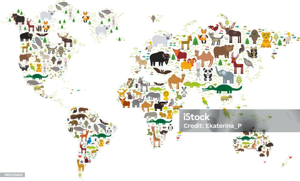 world map for children, Animals from all over the world Cartoon animal world map for children and kids, Animals from all over the world on white background. Vector illustration Animal stock vector