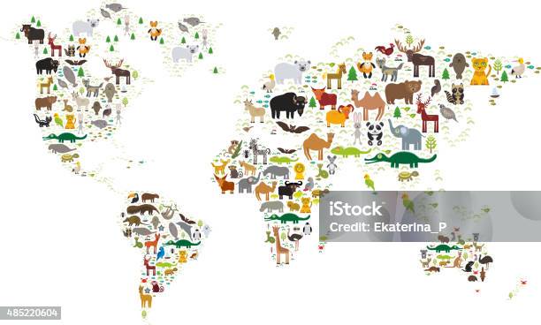World Map For Children Animals From All Over The World Stock Illustration - Download Image Now