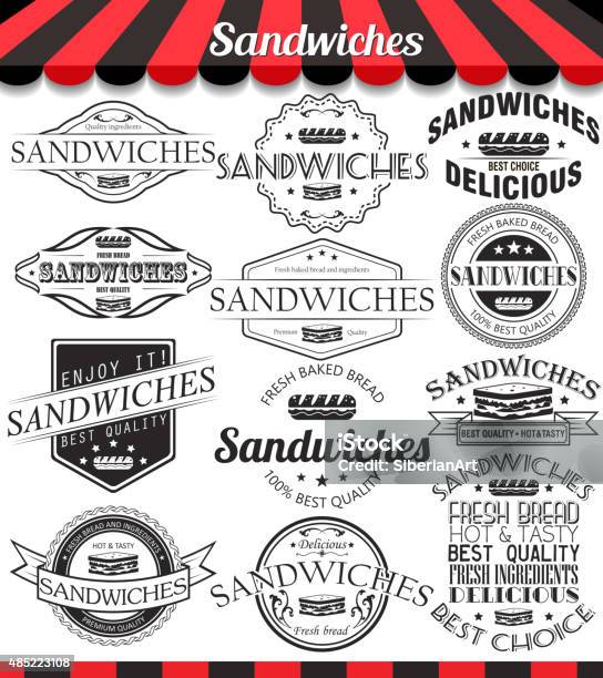 Vector Set Of Sandwiches Retro Vintage Labels And Logos Stock Illustration - Download Image Now